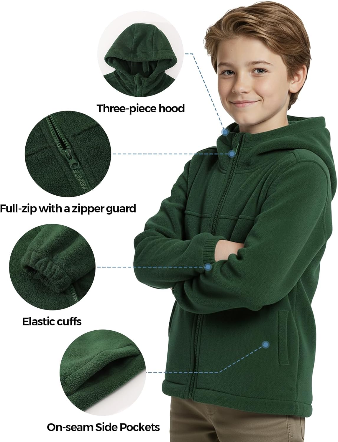 Spring&Gege Boys Girls Hooded Polar Fleece Jacket Kids Full Zip Fleece Jacket With Hood - Image 4