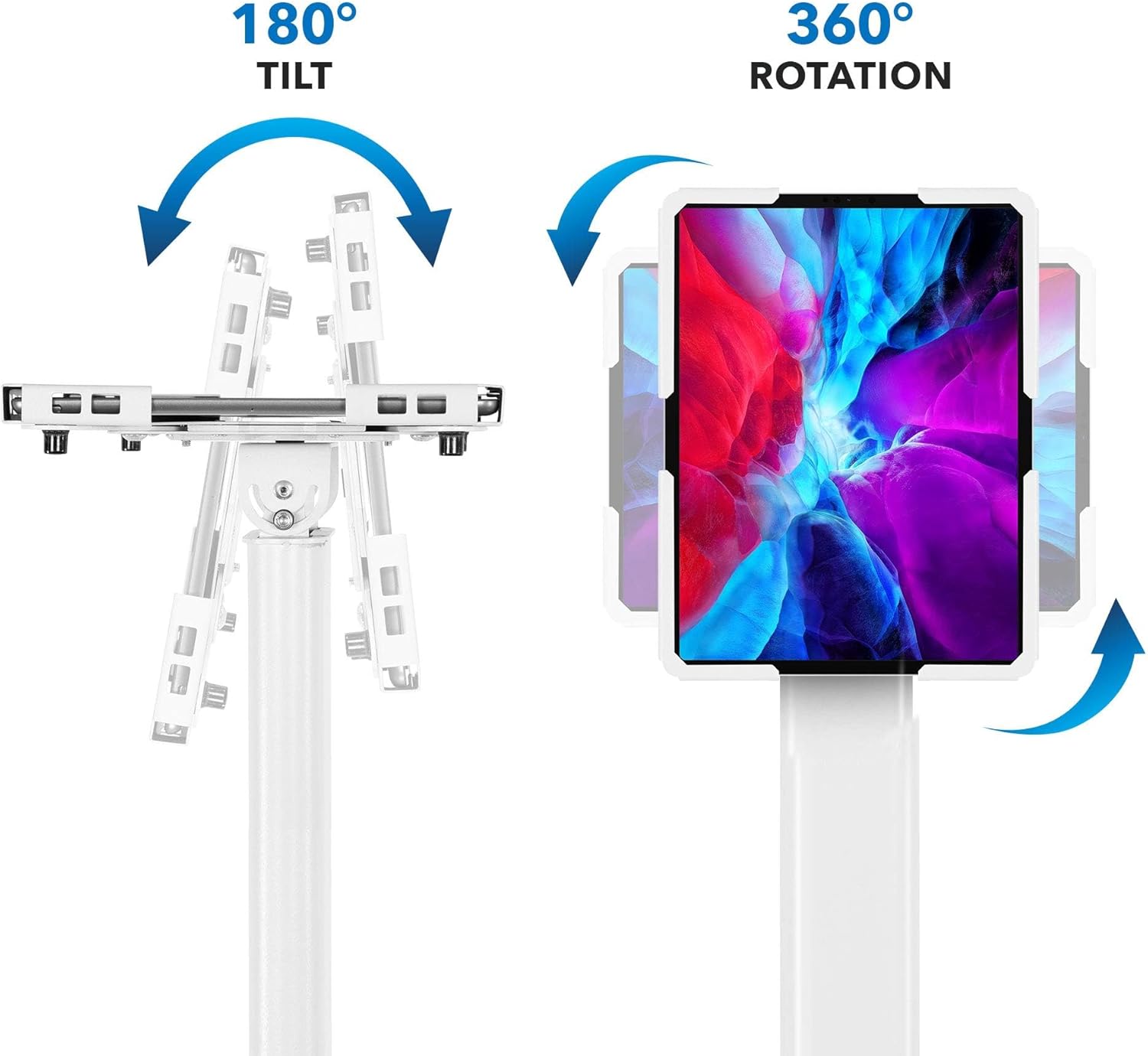 Mount-It! Anti-Theft Universal Tablet Floor Stand Kiosk, Locking Enclosure for iPad, Galaxy Tab & Surface Pro 9.7"–13.1", Height Adjustable 27.5"–47", Commercial Kiosk Stand, White