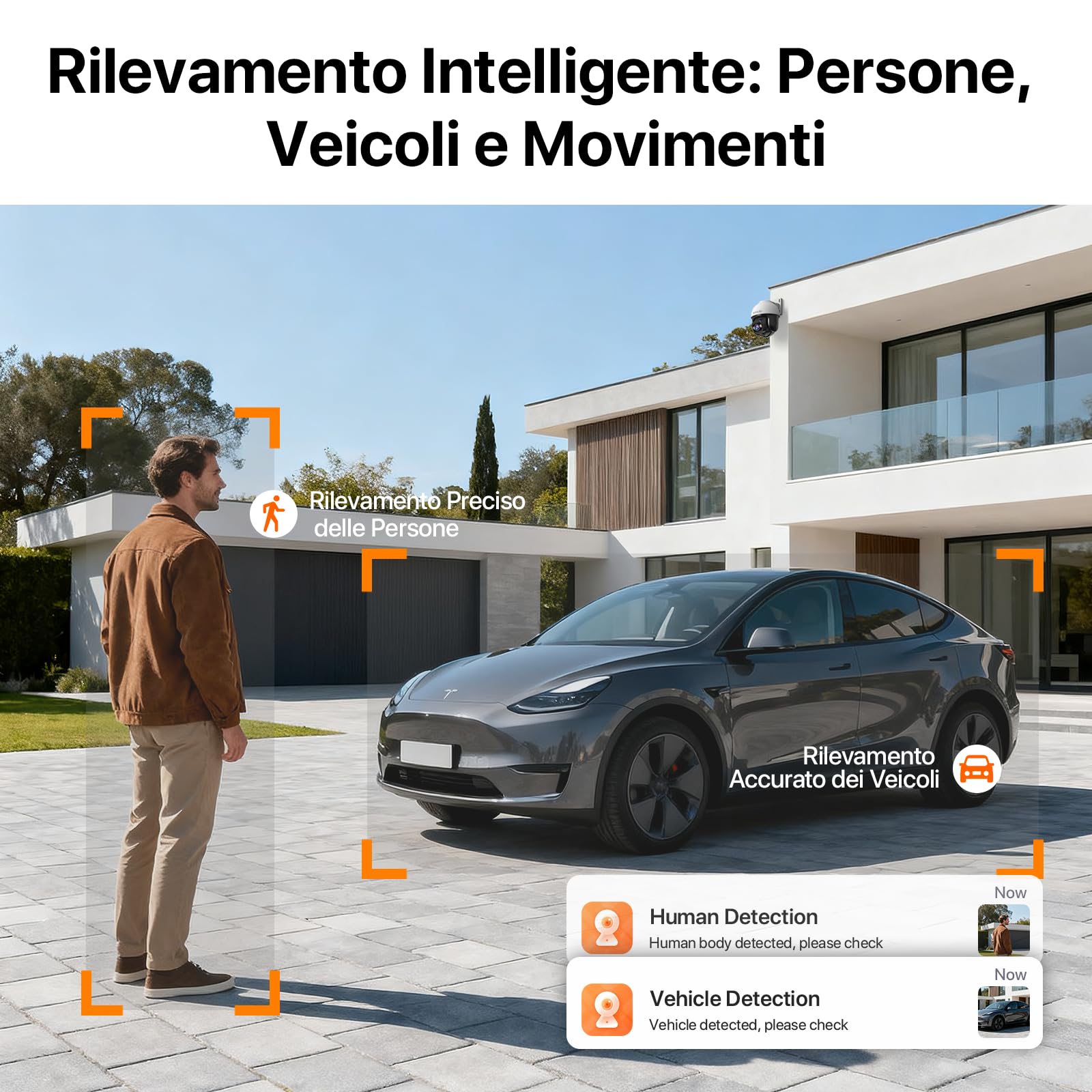 Tenda Telecamera Wi-Fi Esterno, 2K Videocamera Sorveglianza con Visione Notturna a Colori, IP Cam 360°, Audio Bidirezionale, Rilevamento di Movimento e Persone, Compatibile con Alexa, CH3