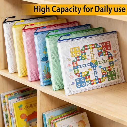 Miniatura 4 de 24 bolsas de malla con cremallera A4 para organización del aula, juegos de mesa y almacenamiento de rompecabezas, juguetes, cosméticos, bolsas