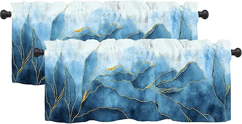 LALILO Abstract Art - Paquete de 2 cenefas para ventanas, cenefas opacas resistentes a las arrugas, tela pesada (52 x 18 pulgadas, venas doradas)