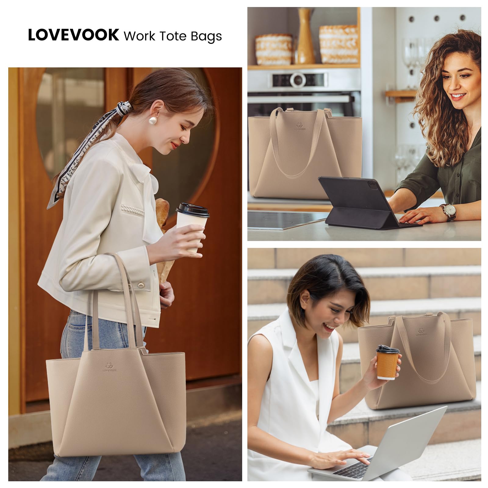 LOVEVOOK Bolso de Mano para Mujer para Portátil de 15,6 Pulgadas, Bolso Tote de Cuero Sintético, Bolsa de Trabajo para Profesoras con Compartimento para Laptop Impermeable, Bolso de Hombro