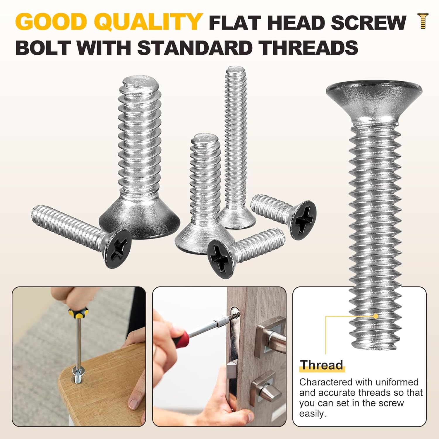 METALLIXITY Phillips Flat Head Machine Screws Bolts (#10-24x2) 100Pcs, Stainless Steel 304 Countersunk Cross Screws - for Household Indoor Maintenance Installment DIY, Black Head