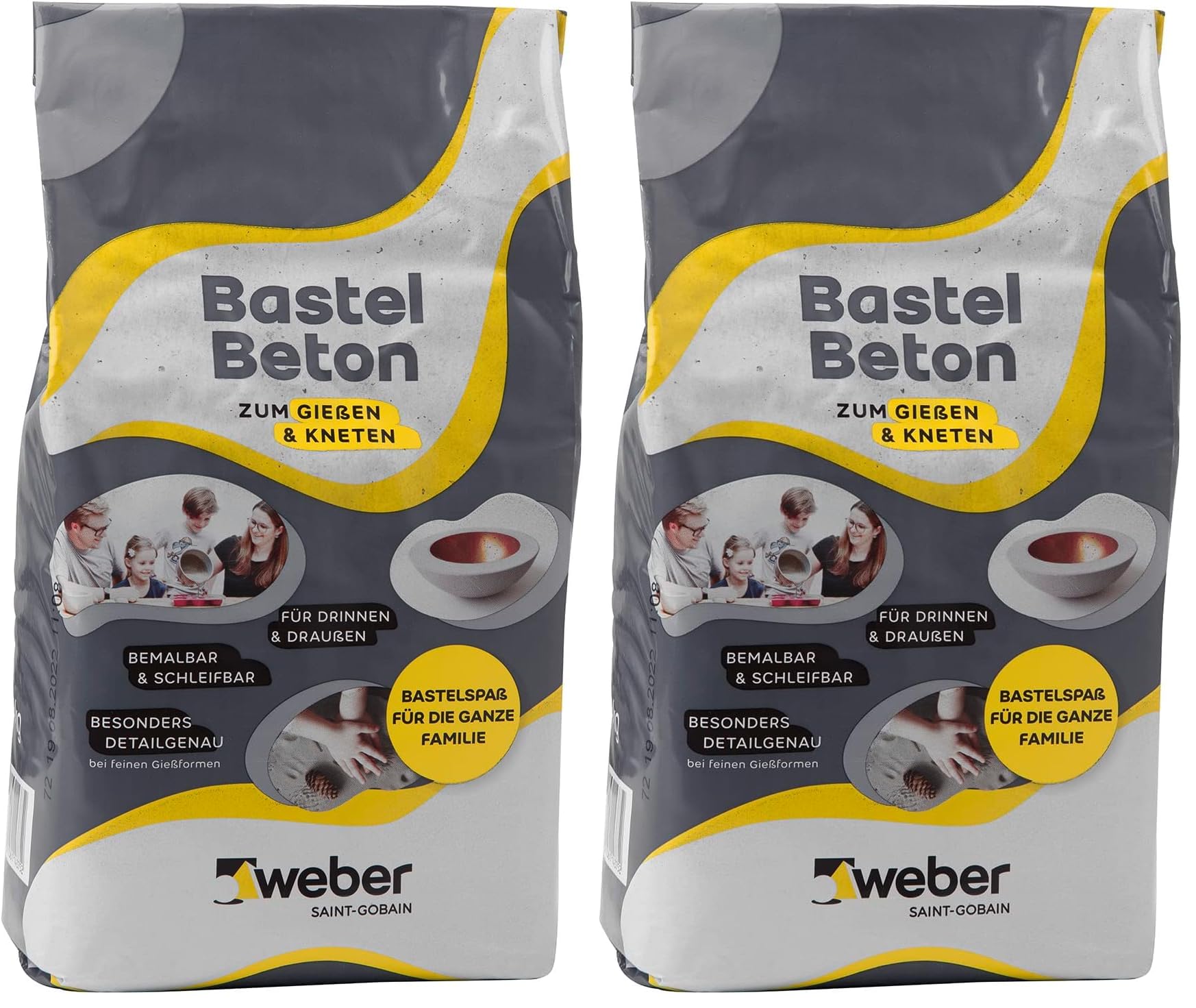 WEBER Hormigón para manualidades de 5 kg, versátil para verter y amasar, pintable y barnizable, lijable, ideal para trabajos creativos, interior y exterior (Paquete de 2)