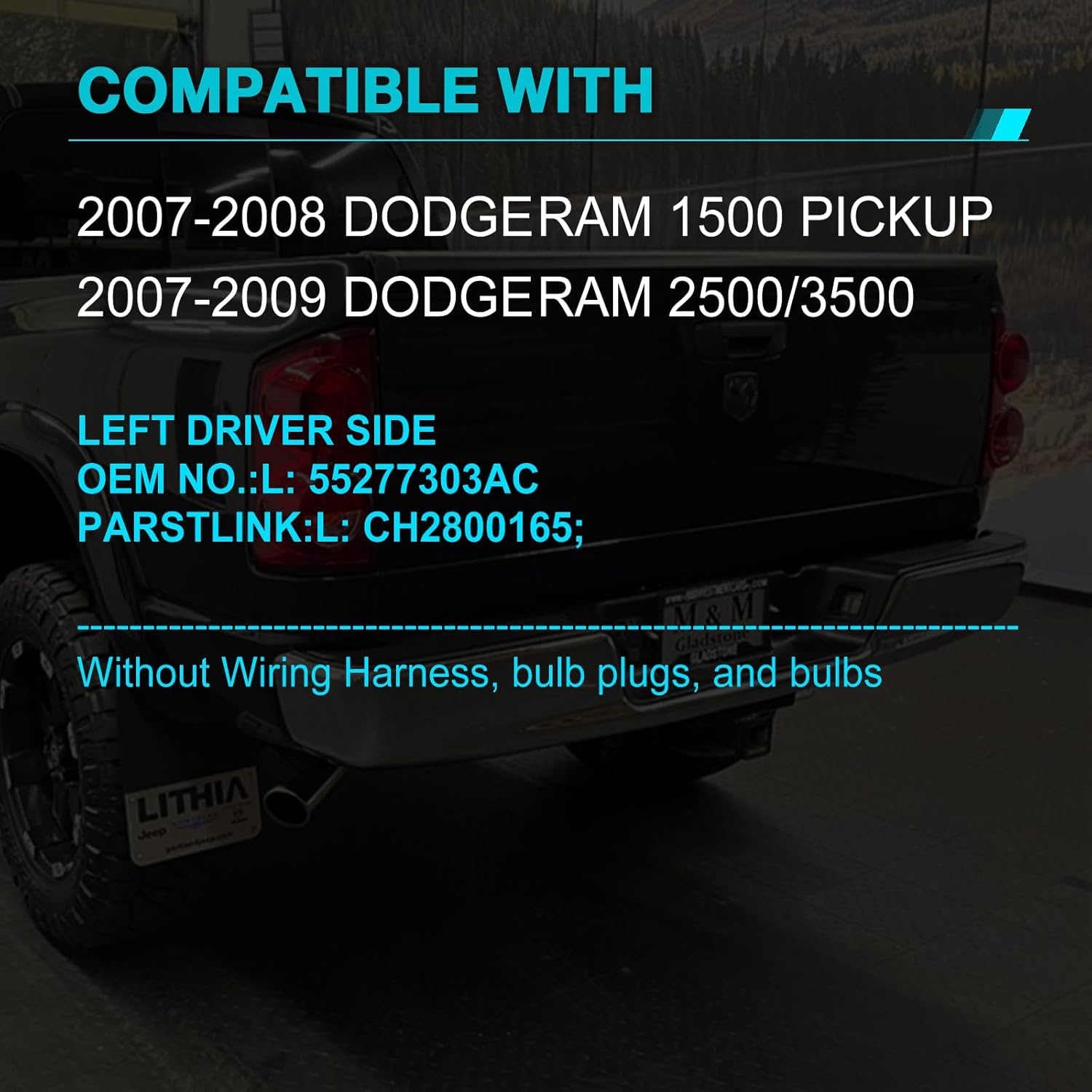 Tail Light fit for 2007 2008 2009 Dodge Ram 1500 2500 3500 Pickup rear light Assembly Driver Left Side CH2800165 55277303AC