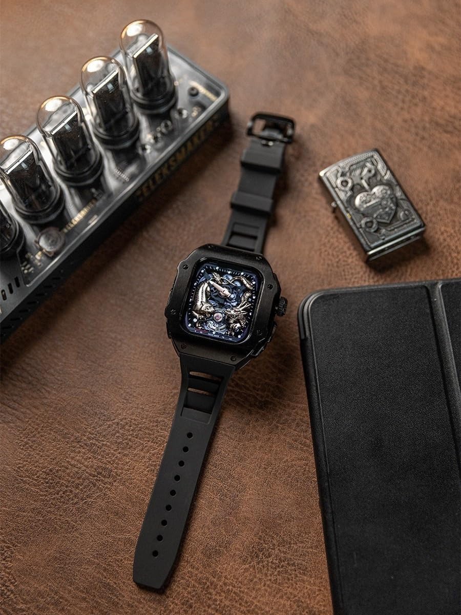 Etui do zegarka ze stali nierdzewnej + zestaw do konwersji RM z gumy fluorowej, akcesoria do zegarka Apple Watch Ultra 8 49 mm, metalowa ramka korona osłona fluorogumowy pasek zegarek etui