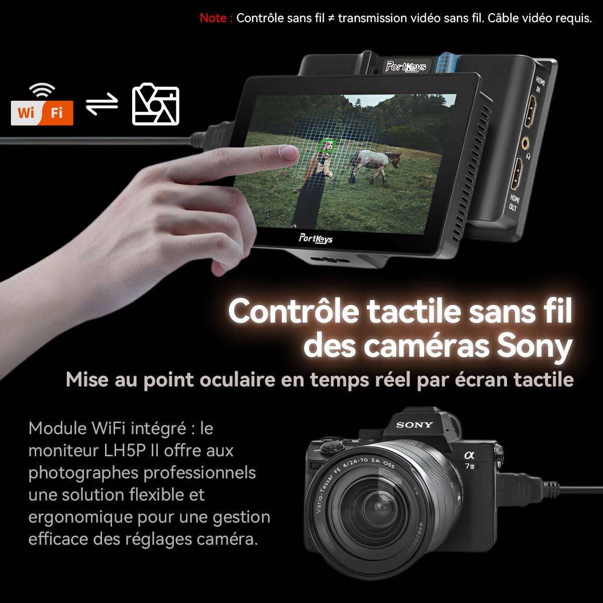 Portkeys LH5P II Moniteur Caméra 2000nit Écran 5,5" Tactile Contrôle Caméra Cadre en métal Bluetooth Compatible avec FX3, A7S III, ZV-E10, R5, R6, C70, BGH1, GH6, BMPCC 4K/6K, Z CAM E2