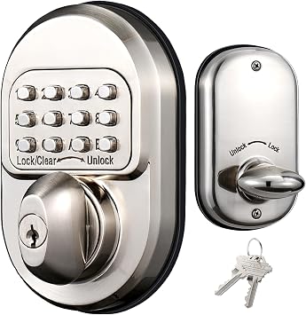 Mechanical Keyless Deadbolt Keypad Entry Door Lock, Grade 1 Rekeyable | Sabbath Lock Zinc Alloy Commercial Shabbos - No Risk of Low Power, Compatible W/ SC1 Keyways - Round