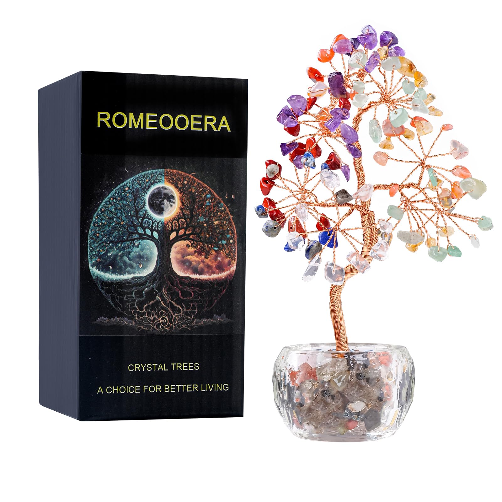 6 inch Valentine's Day Healing Crystal Tree 7 Chakra Tree of Life for Positive Energy, Money Good Luck Gemstone Tree Bonsai Tree for Home Office Desk Decor, Spiritual Birthday Gift for Women