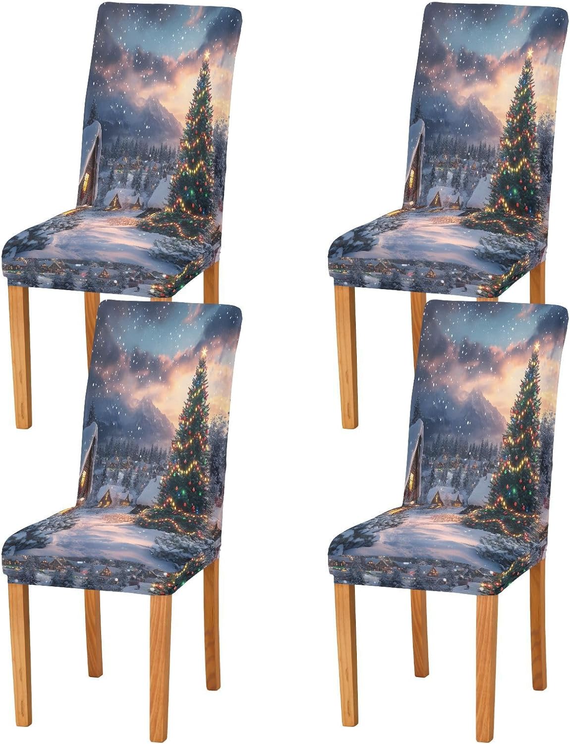 ALAZA Chair Covers for Dining Room, Christmas Tree at Night Stretch Chair Cover Sets Chair Protector Removable Washable for Ktichen Restaurant Hotel