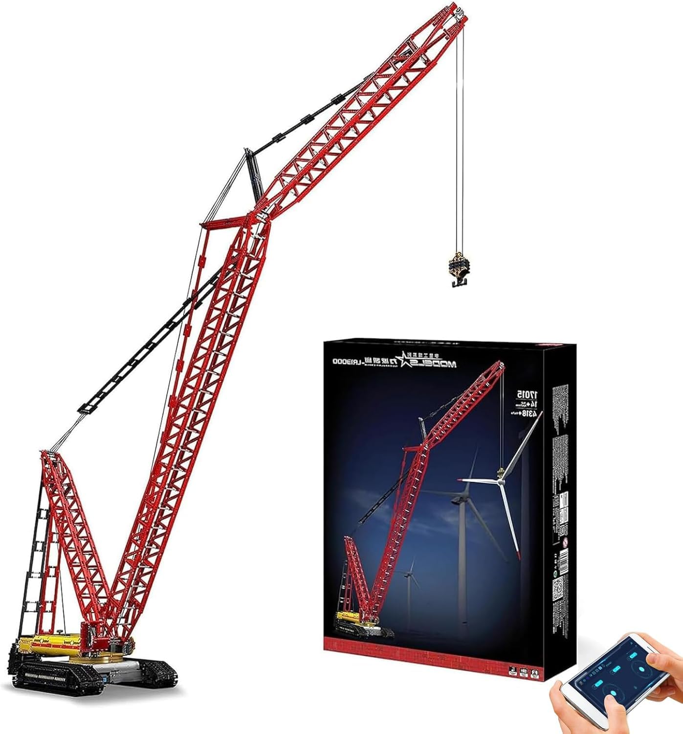 Mould King 17015 Engineering Crane Truck Building Kits, 4318 Pcs Bricks Toys APP Remote Control Car Heavy Duty Crawler Crane with Motors, Construction Vehicle Toys