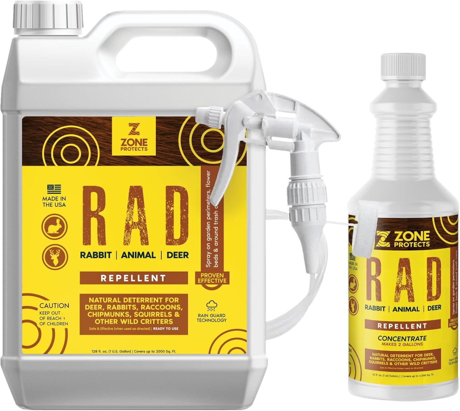 R.A.D. Rabbit, Animal, Deer Repellent Bundle – 1 Gallon Spray + 32oz Concentrate, Natural Formula, Keeps Deer and Rabbits Out of Your Garden