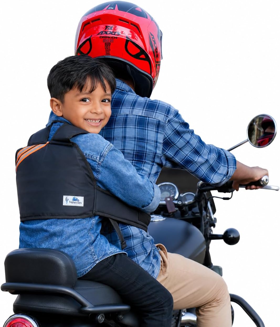 Two Wheeler Child Safety Belt Adjustable Harness Belt for Motorcycle Ride Strap with Night Reflector and Double Buckled Safety Protection