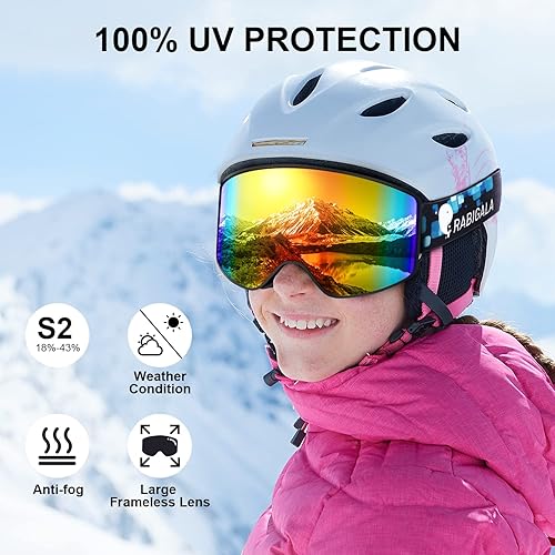 Miniatura 2 de RABIGALA Gafas de esquí OTG para nieve, snowboard, sin marco, antivaho, gafas de esquí para mujeres, hombres y adultos