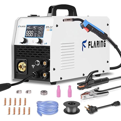FLARING 215Amp MIG Welder 120V/240V 6 IN 1 Welding Machine Flux Core/Gas MIG/Stick/Lift TIG/Spot welding/Spool Gun Multi-Process Aluminum Welding 2lbs/11lbs Wire Competible LED Display Portable Welder