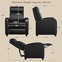 Vista 3 de Yaheetech Silla Reclinable de Cuero de 2 Asientos Sofá Reclinable Chaise Couch Lounger Sofá Moderno para Sala de Estar Cine en Casa Negro
