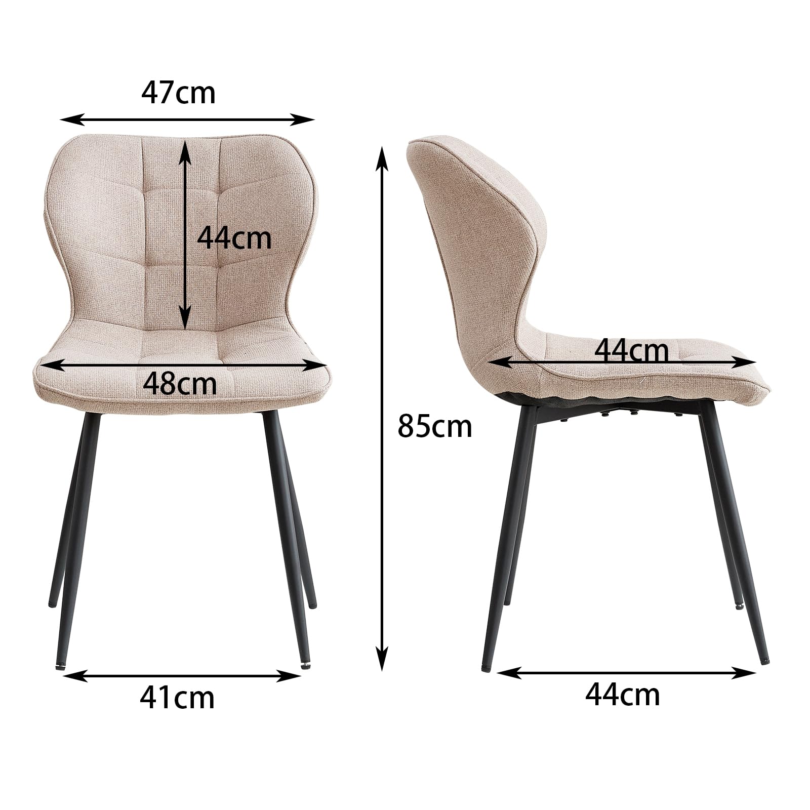 GrandCA HOME Set di 4 Sedie da Pranzo Imbottite in Lino con Schienale e Gambe in Metallo Nero, Sedia da Soggiorno per Cucina, Sala da Pranzo, Camera da Letto - Cachi