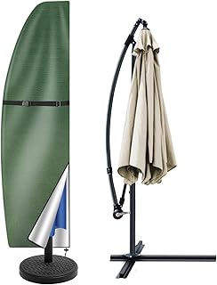 Teynewer Parasol Cover Waterproof, Cantilever Parasol Protective Covers with Telescopic Pole and Zipper Fit for 1 to 3 m Large Umbrella Patio Parasol Weatherproof UV-Anti Windproof, Green