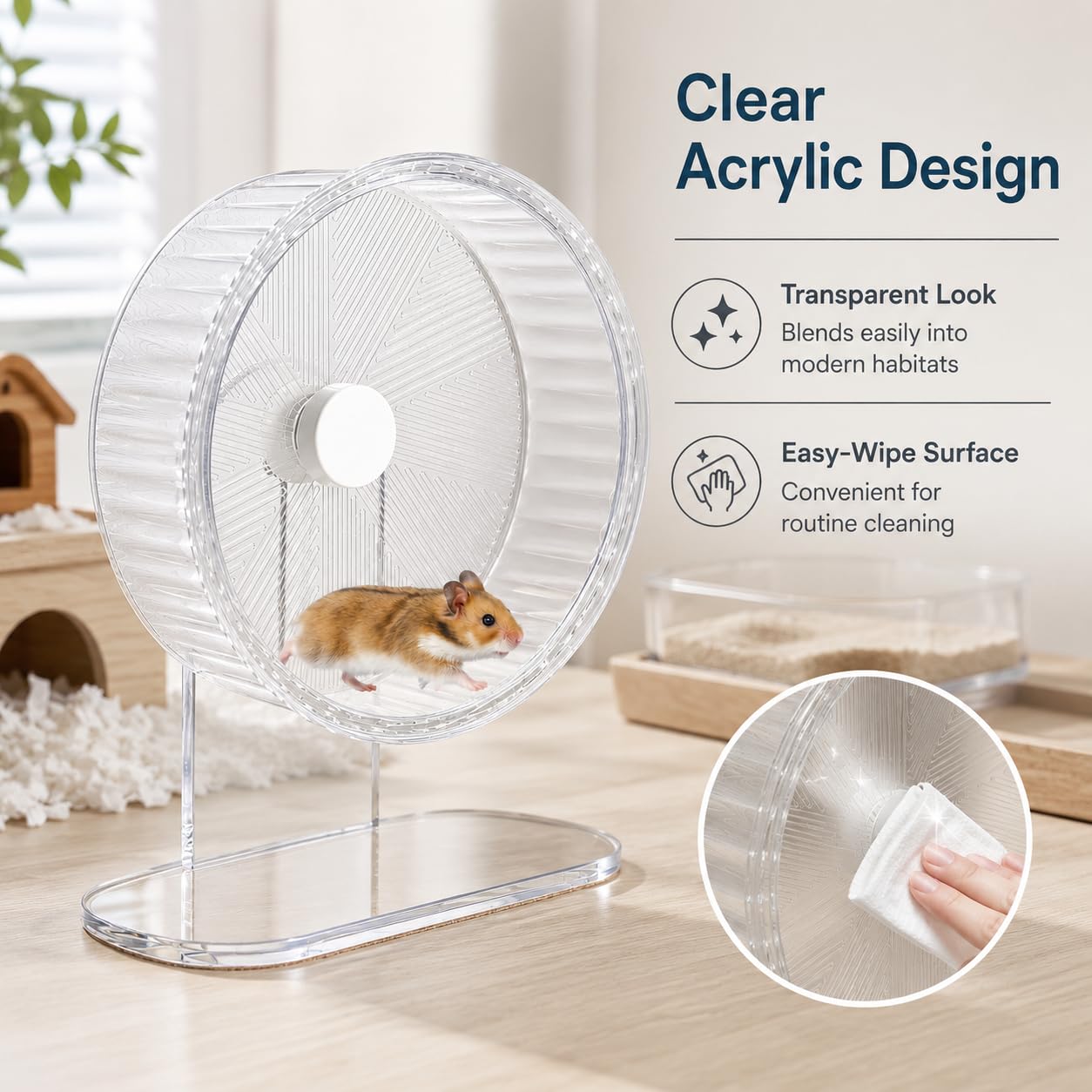 Ruota per criceti: ruote silenziose per criceti con supporto regolabile in altezza, design con doppio cuscinetto a sfera con binario antiscivolo, per criceti nani, gerbilli e topi