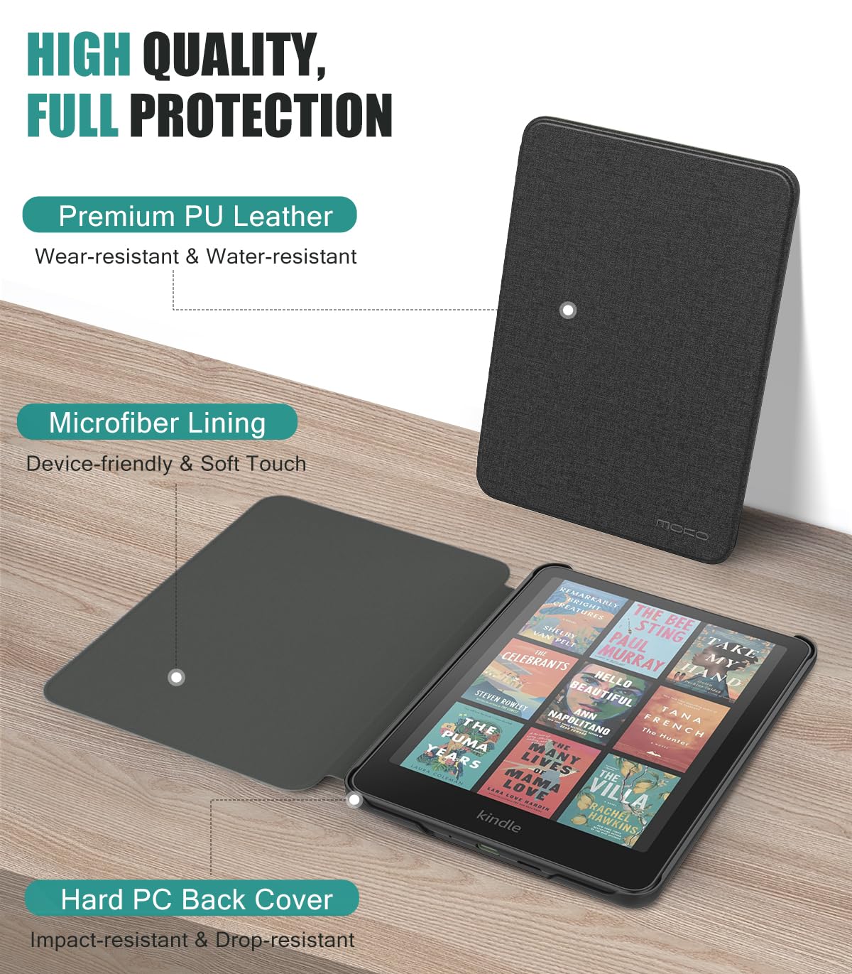 MoKo Magnetic Case for 7" Kindle Paperwhite Signature Edition(12th Gen-2024) and Kindle Colorsoft-Compatible with iPhone Magsafe for Samsung/Anker Wireless Charging Pads,Auto Sleep Wake, Denim Black
