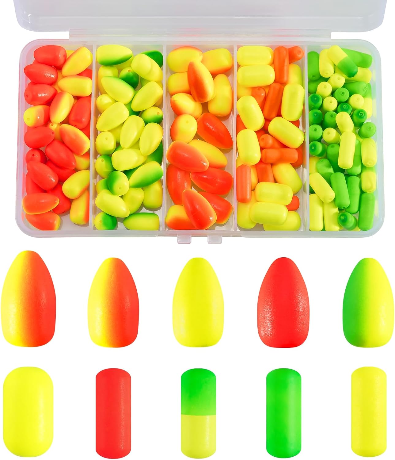 Alwonder 150-Pack Fishing Floats Bobbers Bullet Cylindrical Foam Rig Floats Pompano Surf Ice Fly Fishing Trolling Fish Finder Rigs Float Strike Indicators for Bass Trout Walleye Crappies Redfish