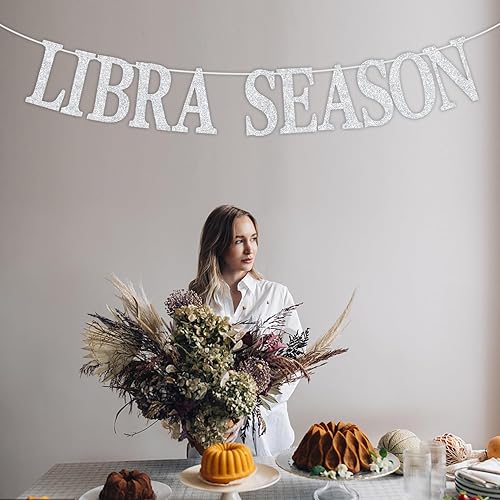 Miniatura 3 de Cartel de la temporada de Libra con purpurina plateada, 12 constelaciones del zodiaco Libra, horóscopo, decoración de fiesta de cumpleaños de