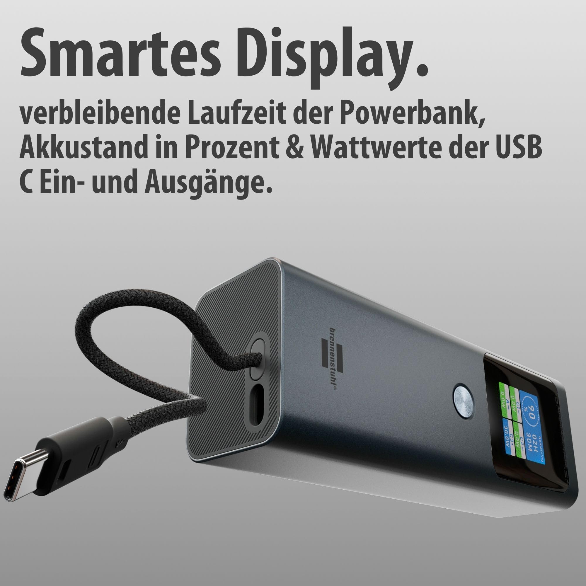 Brennenstuhl Powerbank PB20k 20.000 mAh, USB C 100 W, USB C 30 W, USB A 22,5 W