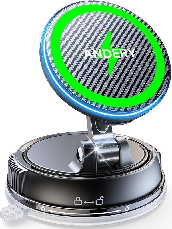 Only for iPhone Magsafe Car Mount Charger, 15W Fast Wireless Charge | [78+LBS Strong Suction & 2400gf Magnetic] 360° Adjustable Car Mount Phone Holder, Car Interior Accessory with Dashboard Pad