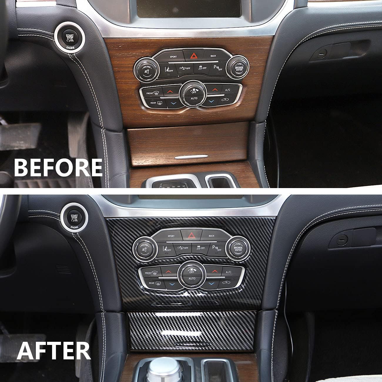 crosselec Carbon Fiber Central Control Air Conditioning A/C Panel Cover tirm for 2015-2021 Chrysler 300