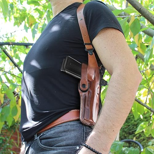 Miniatura 2 de MASC Premium cuero vertical hombro funda sistema con doble portador para 1911 5 ''barril w/recuperar marco táctico, dibujo a mano derecha, color