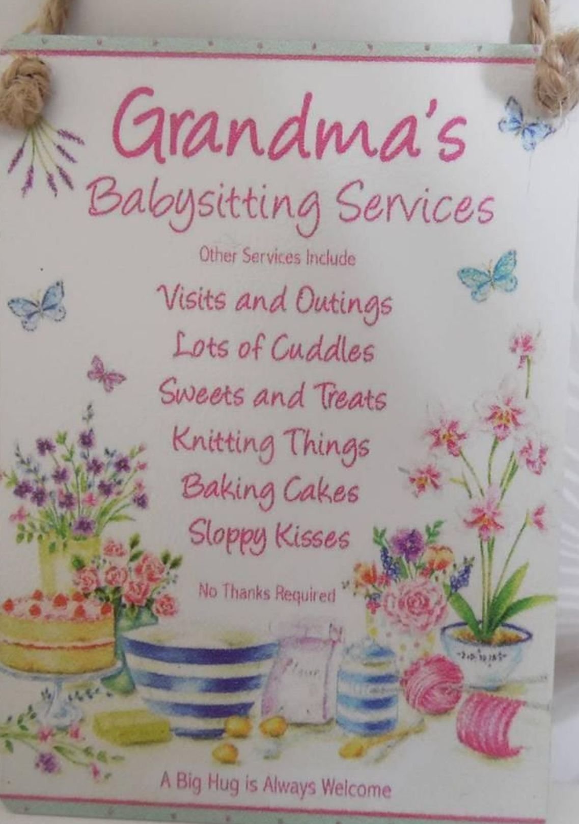 Grandma's Babysitting Services Mini Metal Hanging Sign