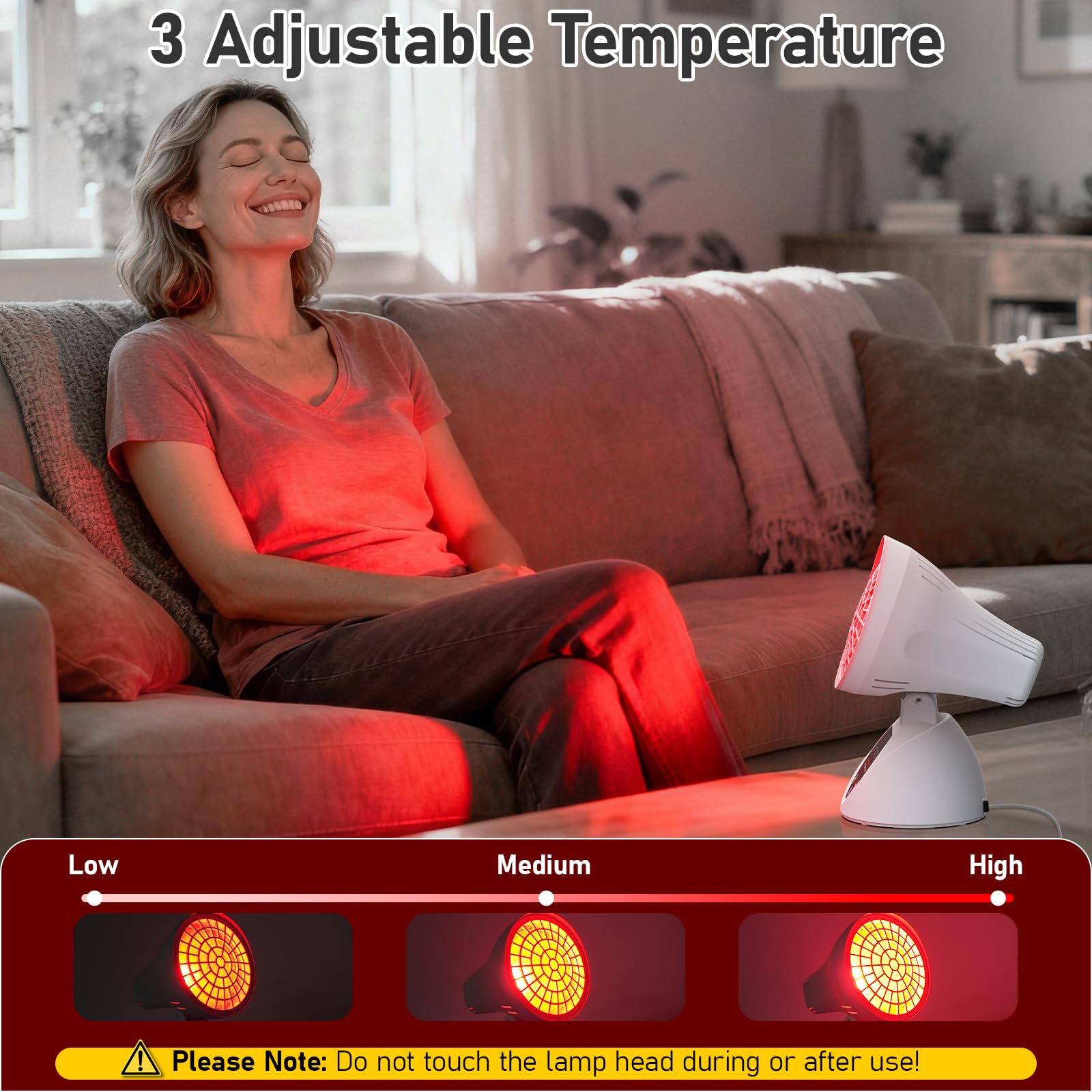 Lampada a infrarossi, 150 W, luce rossa ad alta potenza, 3 livelli di temperatura, timer 30/45/60 min, angolo regolabile, spegnimento automatico, luce a infrarossi per ufficio/uso domestico