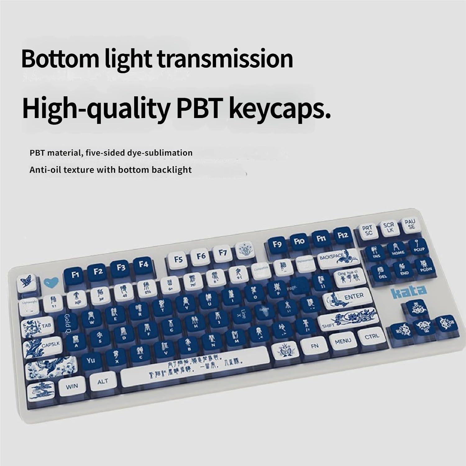 and White Porcelain Inspired Dye Sublimation Puddings Keycaps