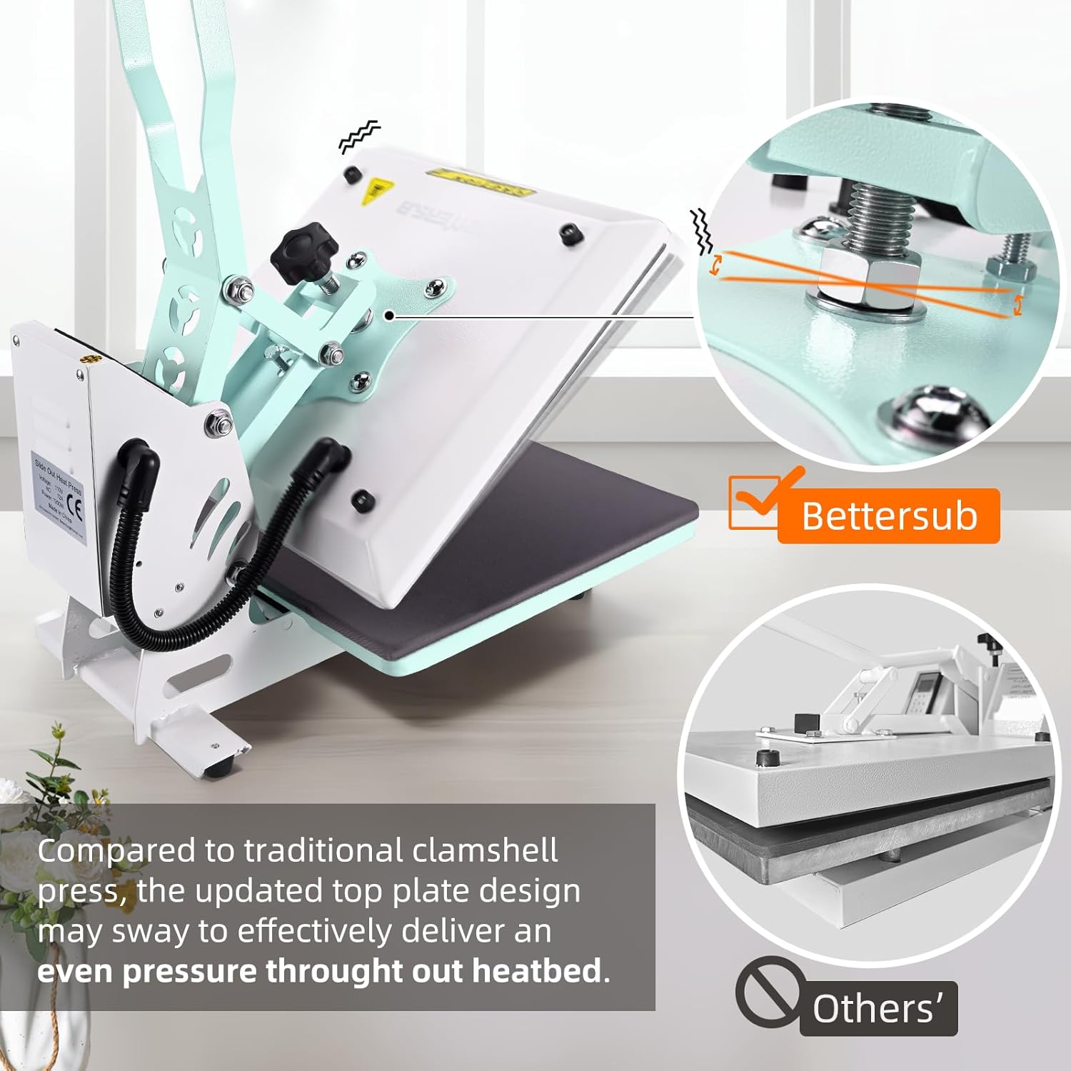 BetterSub Heat Press 15x15 inch Digital Heat Press Machine, Slide Out Industrial Quality T-Shirt Heat Transfer Machine Teal