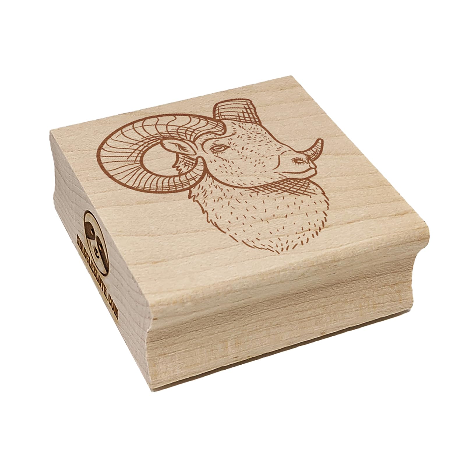 Majestic Bighorn Sheep Head Square Rubber Stamp for Stamping Crafting - 1.25in Small