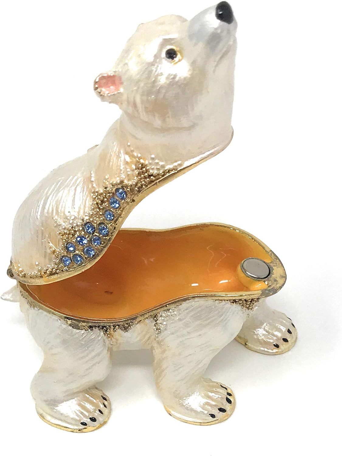 Enameled Polar Bear Cub Trinket Box, Accented with Austrian Crystals, 3 Inches Long