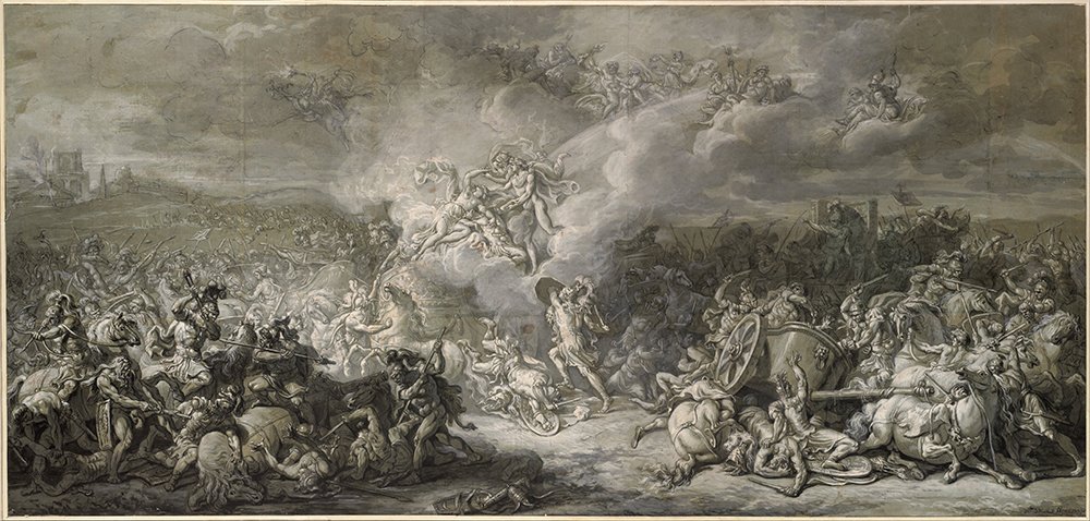 Cuadro neoclásico The Combat of Diomedes de Jacques Louis David con marco marrón mediano