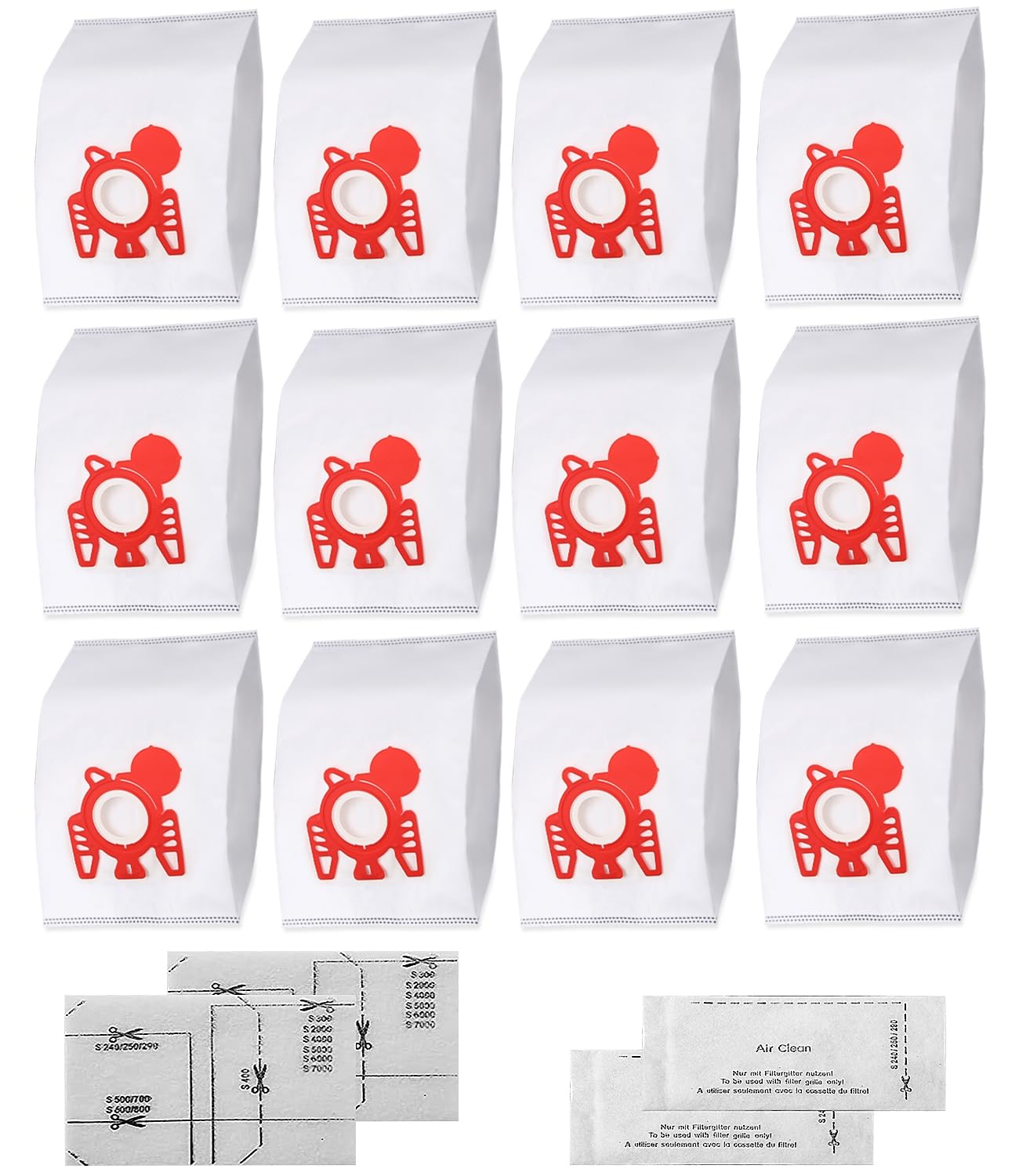 Sac d'Aspirateur pour Miele Classic C1,C2,C3,S2000,S5000 und S8000 Serie (12 sacs, 2 filtre pour moteur, 2 filtre évacuation) Sac d'Aspirateur pour Miele 9917730 GN Pack XXL