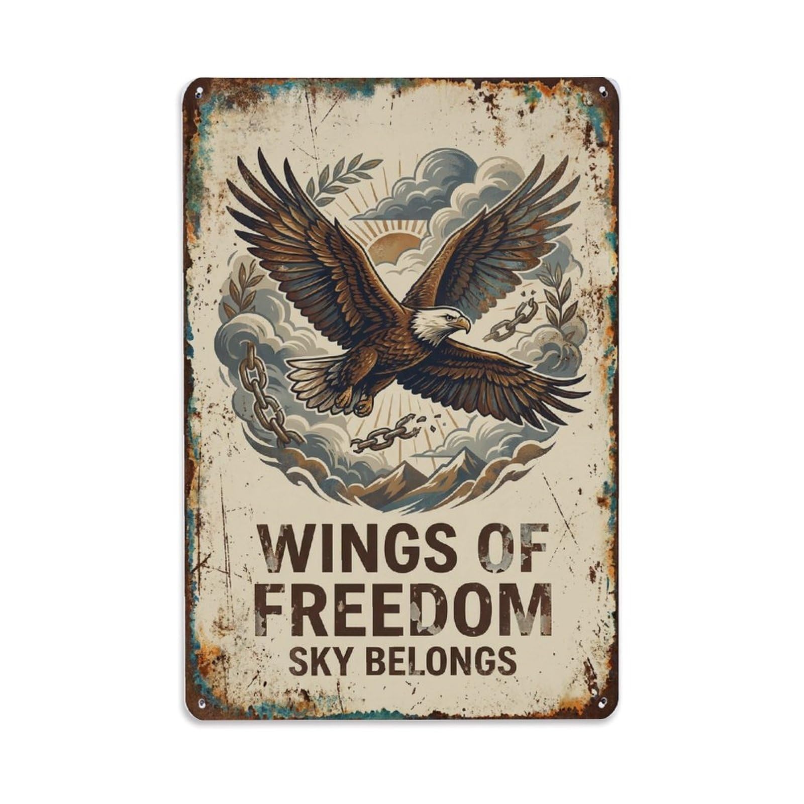 Fqnyr Style Wings Freedom Sky Belongs Eagle Metal Tin Sign Plaque Wall Decor For Cafe, Club Bar, Office, Home Garden Metal Poster 8X12inch