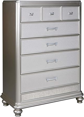 Amazon Com Ashley Furniture Signature Design Coralayne Chest Of Drawers Glamorous Hollywood Inspired Dresser Metallic Silver Finish Furniture Decor