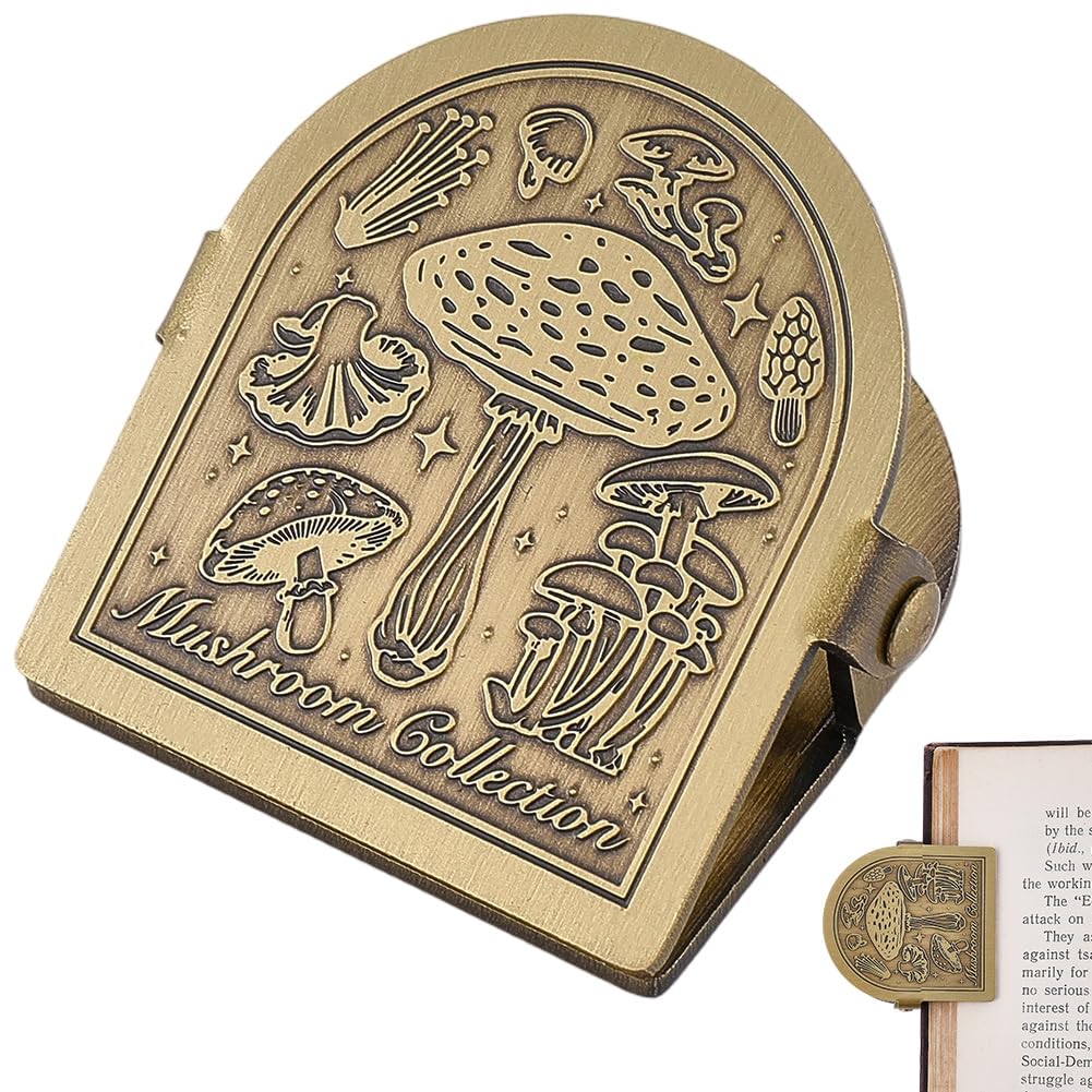 CRASPIRE Mushroom Travelers Notebook Clip Plant Vintage Journal Metal Book Clips Brass Decorative Page Holder Binder Clamp File Holder Bookmark for Bookish Planner TN Travel Art Documents Reading