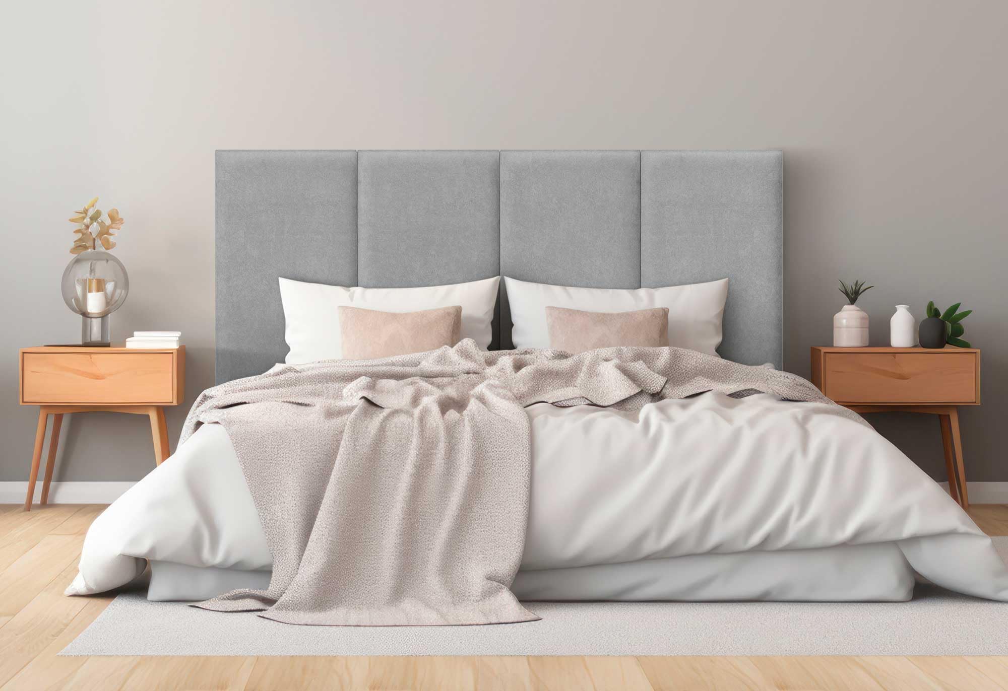 DHOME Cabecero Tapizado Tela Aqualine Premium Antimanchas Diseño Modular Vertical Autoadhesivo Cabezal Cama Dormitorio Acolchado (Gris, 80cm, Altura 80 cm, x2)