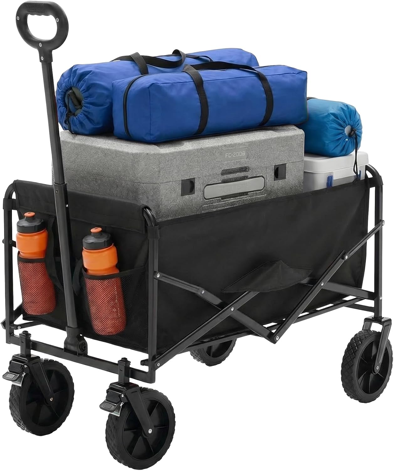 NEWBULIG Large Capacity Folding Double Decker Wagon with Brakes, 440lbs Wagons Carts Foldable Wagon Cart with Flexible Handle, All-Terrain Big Wheels for Grocery Sports Garden Camping