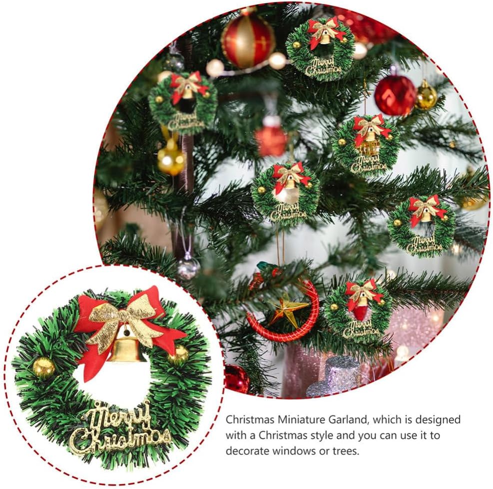 Healifty Mini Christmas Wreaths for Crafts: 20Pcs Small Artificial Wreath Ornaments with Bows and Bells for Dollhouse Kitchen Cabinets Xmas Tree Hanging Decorations 2.36 X 2.36 X 0.79 Inches - Image 8