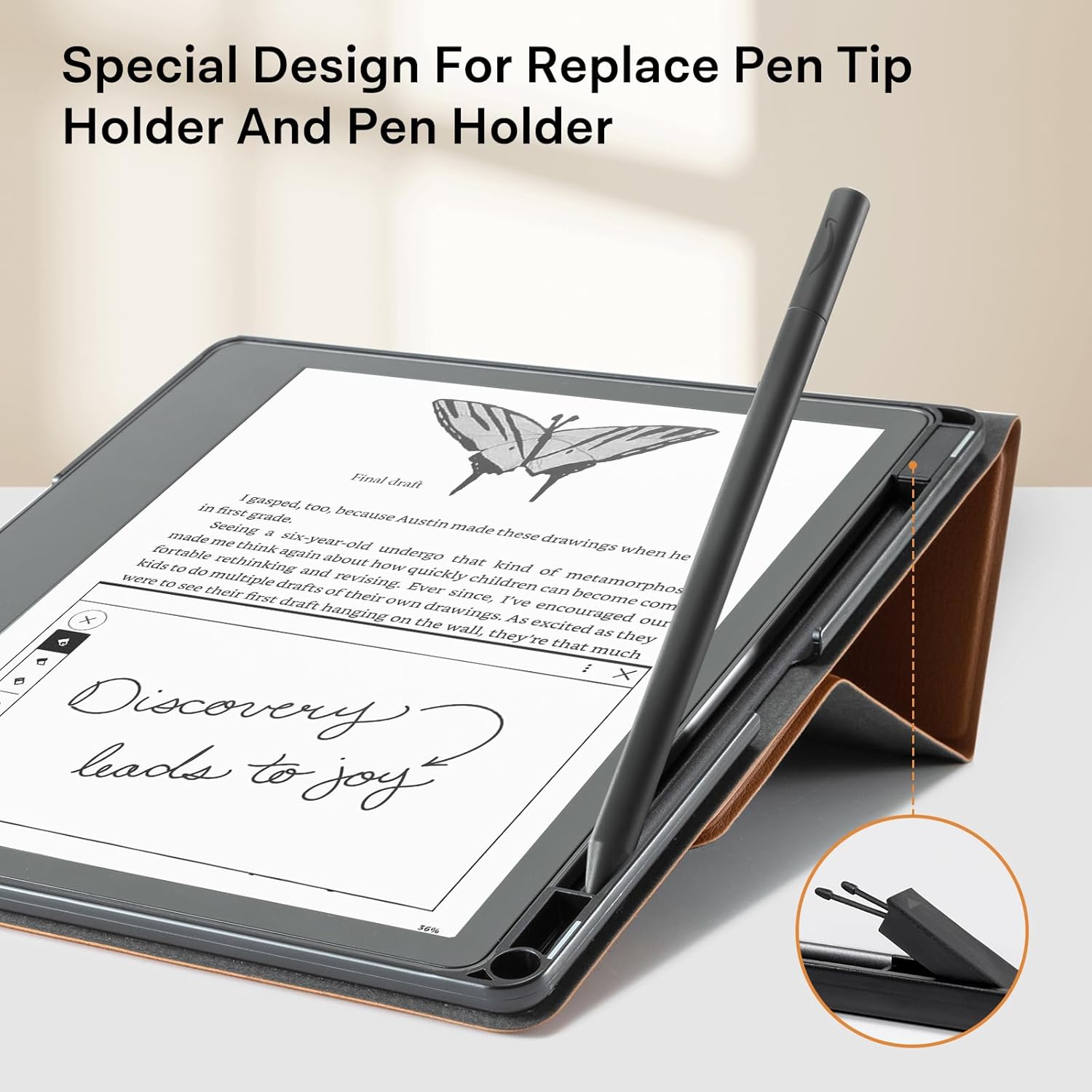 CoBak Case for Tablet Reader - All New PU Leather Cover with Auto Sleep Wake Feature for Tablet Reader 10.2" 2022 & 2024 Released with Pen Holder (not Compatible with Remarkable)，Lychee Brown