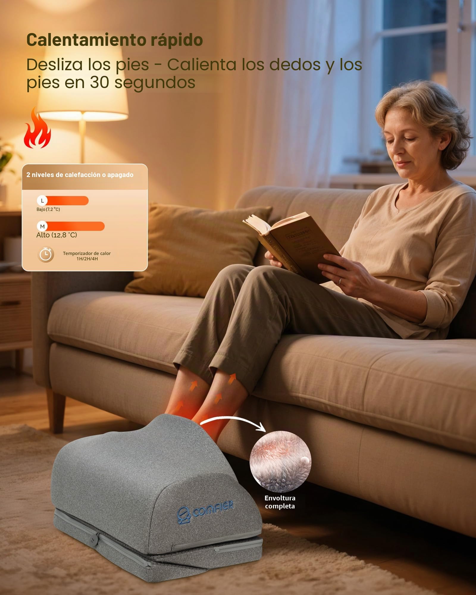COMFIER Escritorio con Reposapiés con Calefacción y Vibración, Masajeador de Pies Ajustable en 3 Alturas, Función Ergonómica de Calor y Masaje para Oficina, Silla Gaming y Oficina en Casa