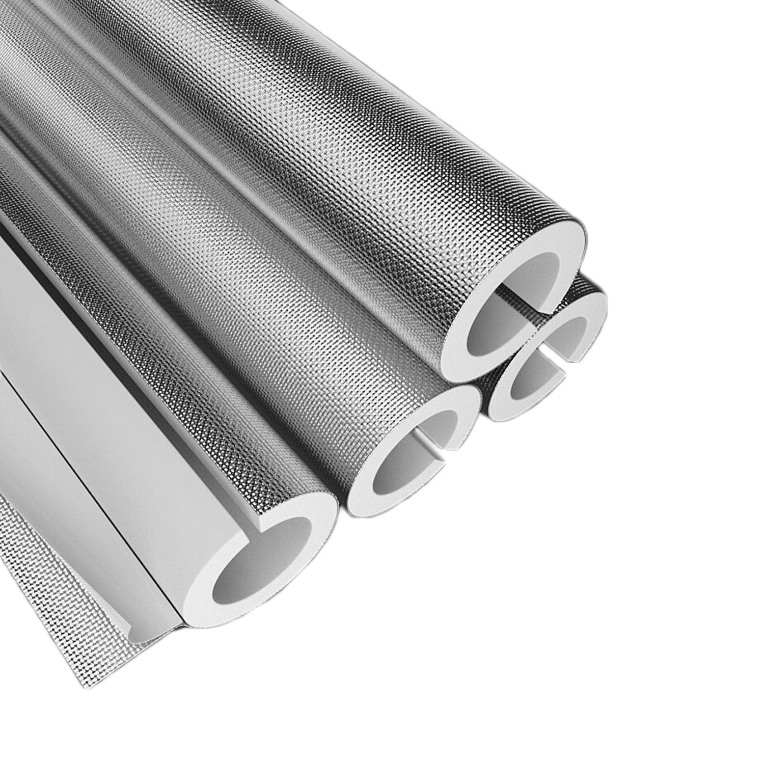 Envoltura aislante de tuberías de espuma autoadhesiva: polietileno de alta densidad con lámina de aluminio, 1 pieza, varios tamaños de identificación(1.18x4-1/2")