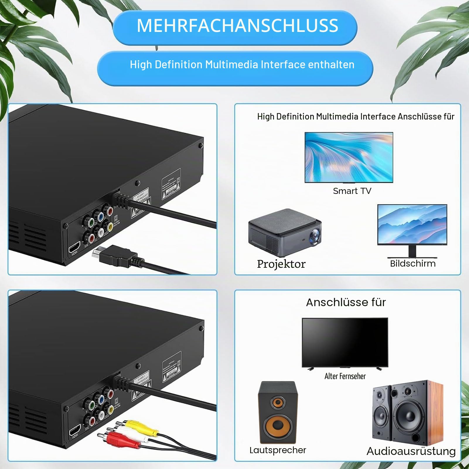 DVD Player, Multi Region Free DVD CD Player für TV mit 1080P HD Auflösung, USB-Anschluss, Ausgang, Fernbedienung, Unterstützt Alle Regionen 1-6, Verschiedene Disc- (GB-Stecker)