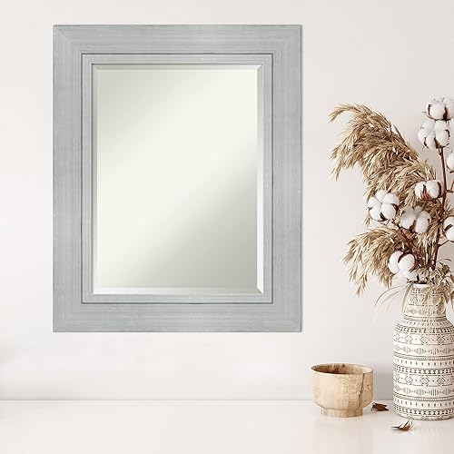 Miniatura 5 de Amanti Art Espejo de pared de madera biselada (31.25 x 25.25 pulgadas), marco plateado romano - Espejo de baño plateado, mediano