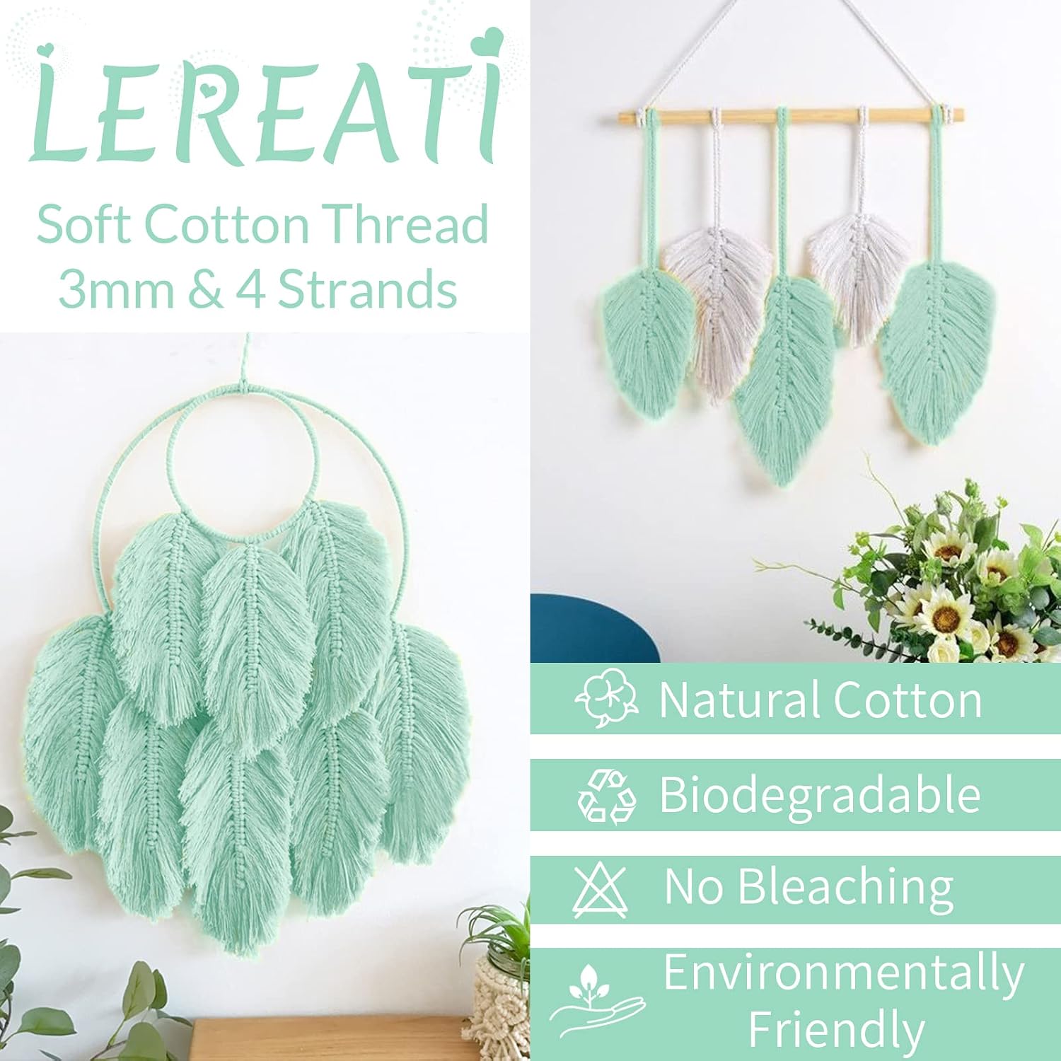 LEREATI Macrame Cord 3mm x 100m, Thick Macrame Rope Natural Cotton Rope Craft String - Image 5